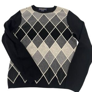 Brooks Brothers Cashmere Sweater Black  Gray Argyle Sweater Women’s Size Medium